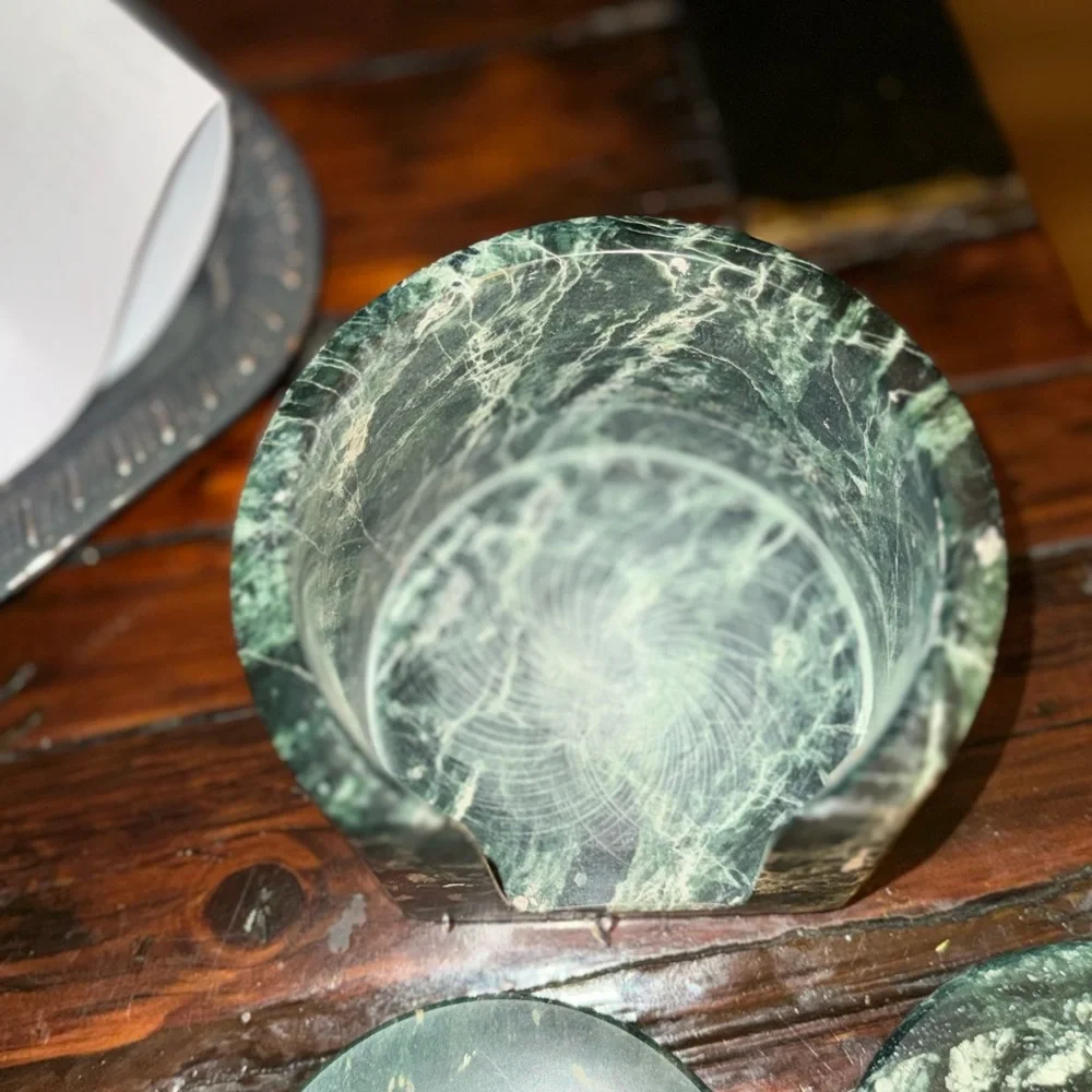 MCM vintage Green Marble Jade Coaster Set